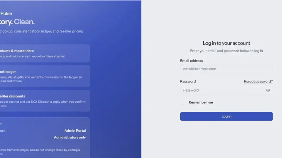 Prime Pulse — branded login and inventory platform